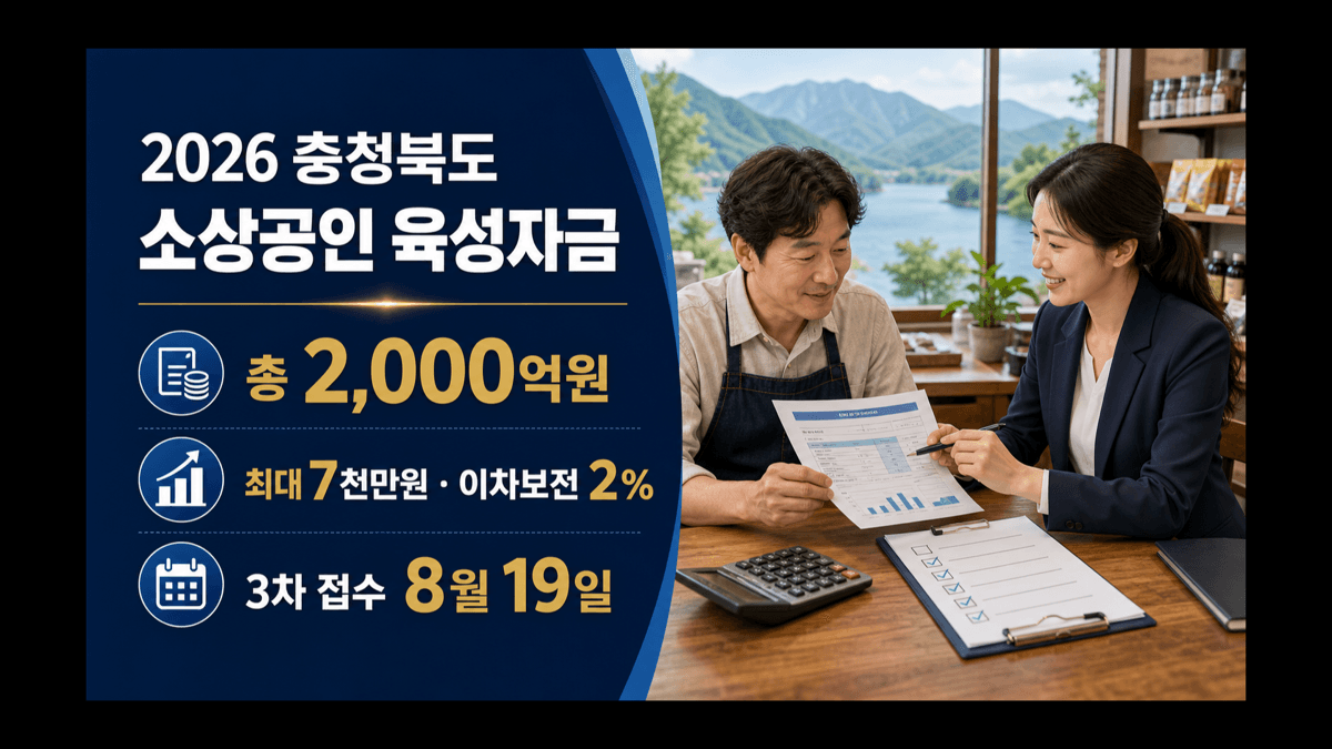 2026년 충청북도 소상공인 육성자금 총 2000억 원 최대 7천만 원 이차보전 2%와 3차 접수 안내