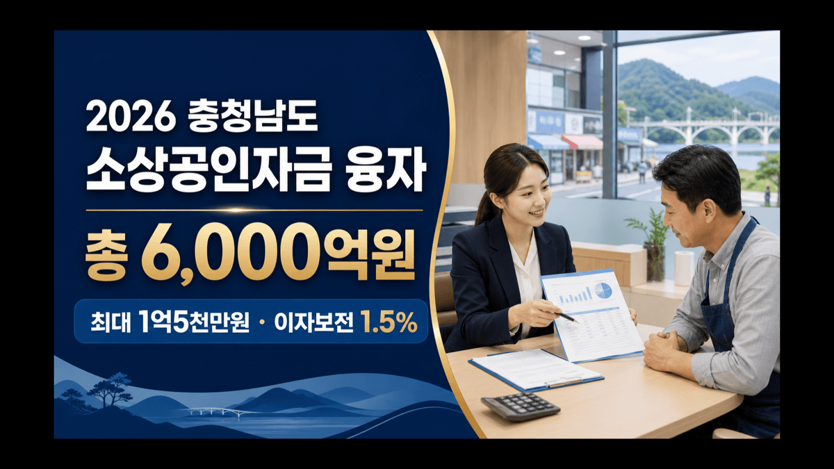 2026년 충청남도 소상공인자금 총 6000억 원 최대 1억 5천만 원 이자보전 1.5% 안내