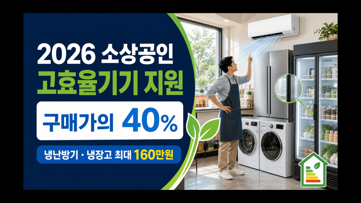2026년 소상공인 고효율기기 구매가 40%와 냉난방기 냉장고 최대 160만 원 지원 안내