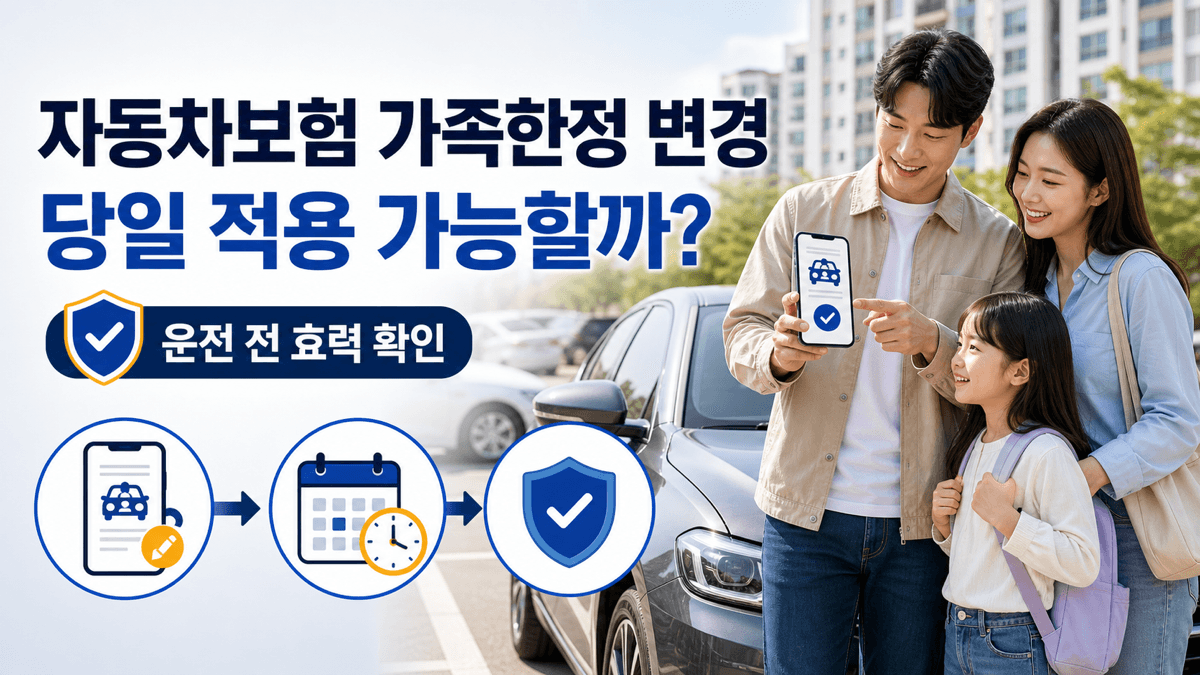 가족이 자동차보험 가족한정 변경 당일 적용 여부와 효력 시작 시각을 확인하는 모습