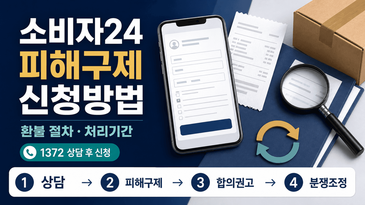 소비자24 피해구제 신청방법과 1372 상담 및 합의권고 분쟁조정 절차를 나타낸 이미지