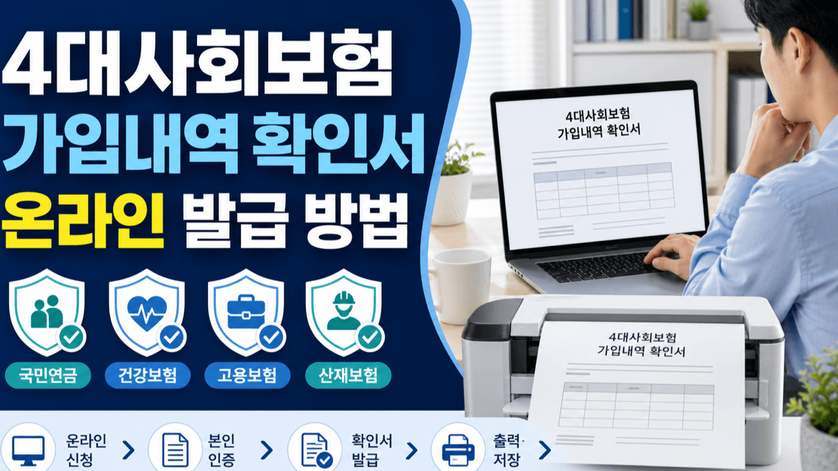 국민연금 건강보험 고용보험 산재보험 4대사회보험 가입자 가입내역 확인서 온라인 발급 안내