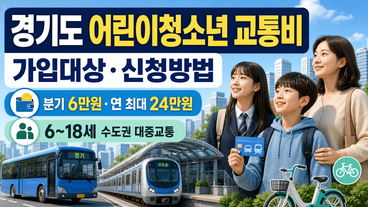 경기도 6세부터 18세 어린이청소년 교통비 분기 6만원 연 최대 24만원 지원 신청 안내