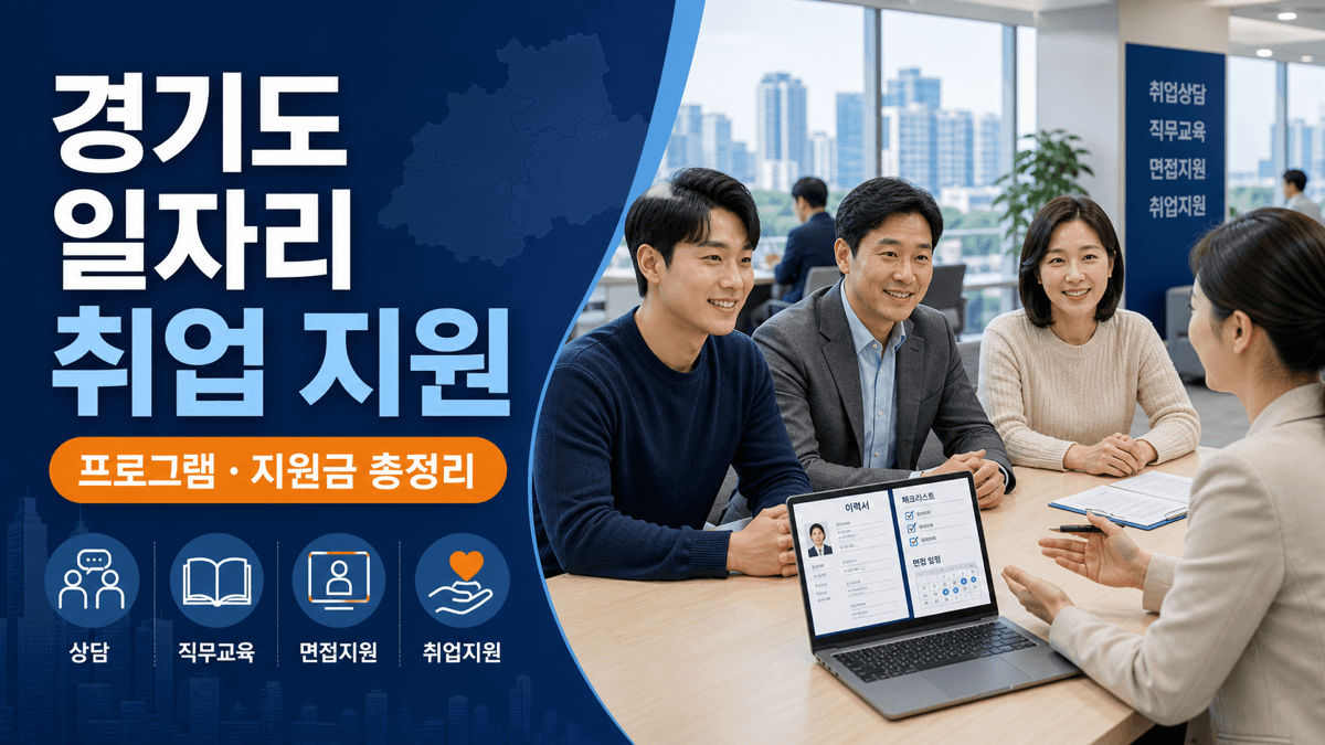 경기도 청년 여성 중장년 구직자가 일자리 상담과 직무교육 및 면접 지원을 받는 이미지