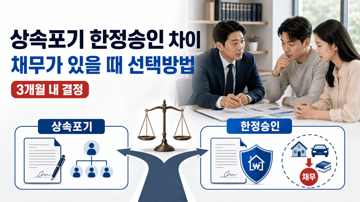 상속포기와 한정승인 차이를 비교하며 채무가 있을 때 선택방법을 상담받는 가족