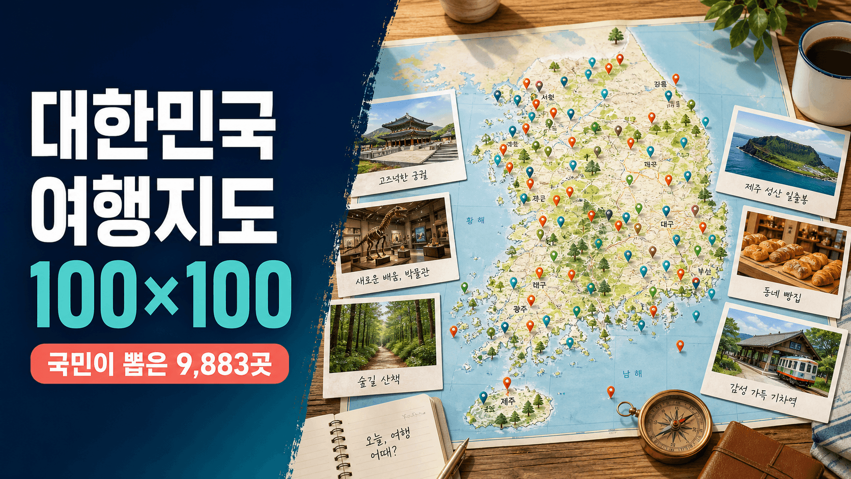 국민이 뽑은 대한민국 여행지도 100×100 명소 9883곳 조회 안내