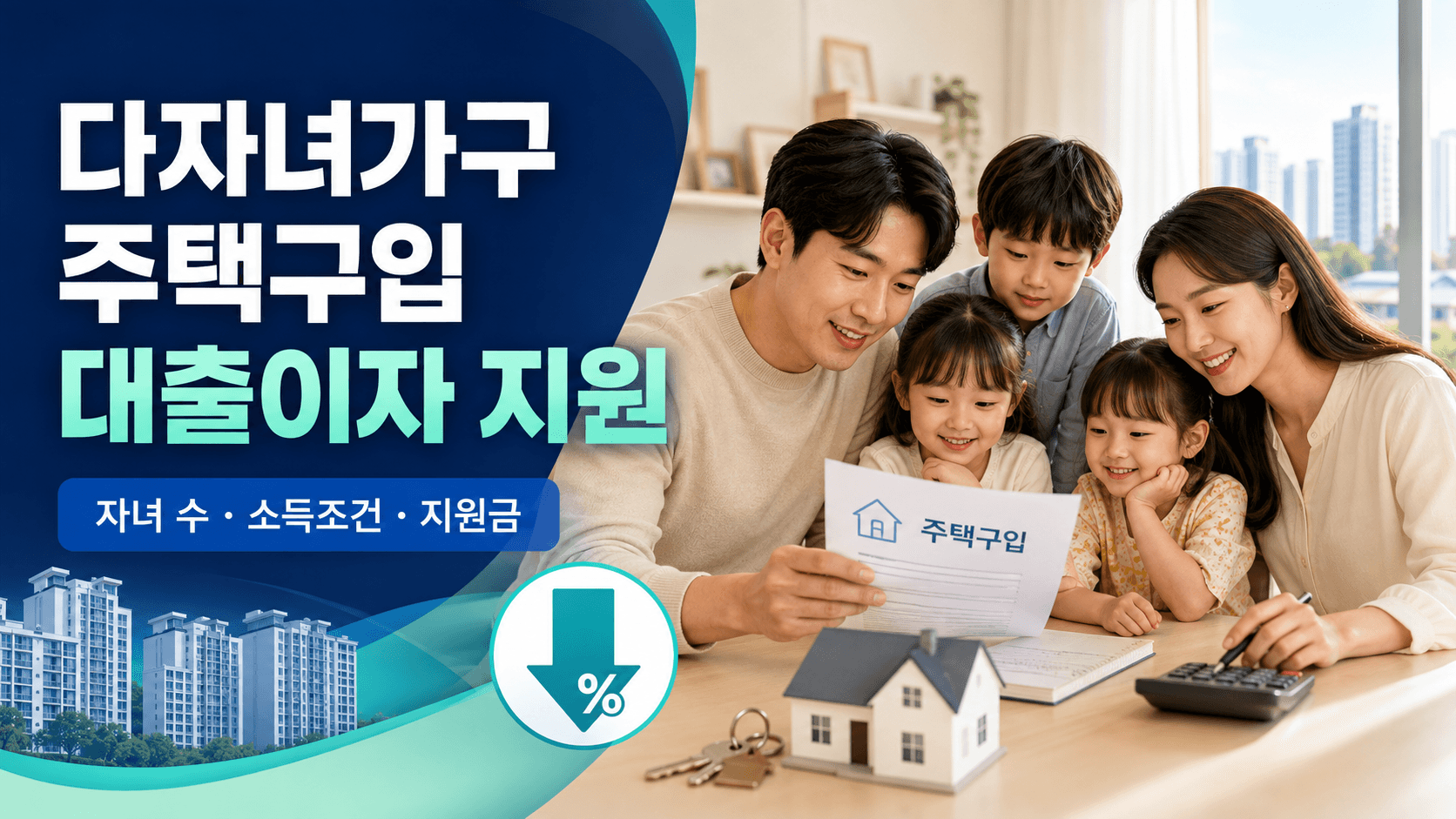 다자녀가구 주택구입 대출이자 지원 자녀 수 소득조건 지원금 안내
