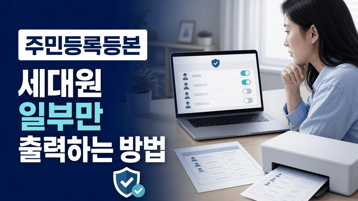주민등록등본 선택발급에서 세대원 개인정보 표시 항목을 확인하는 안내 이미지