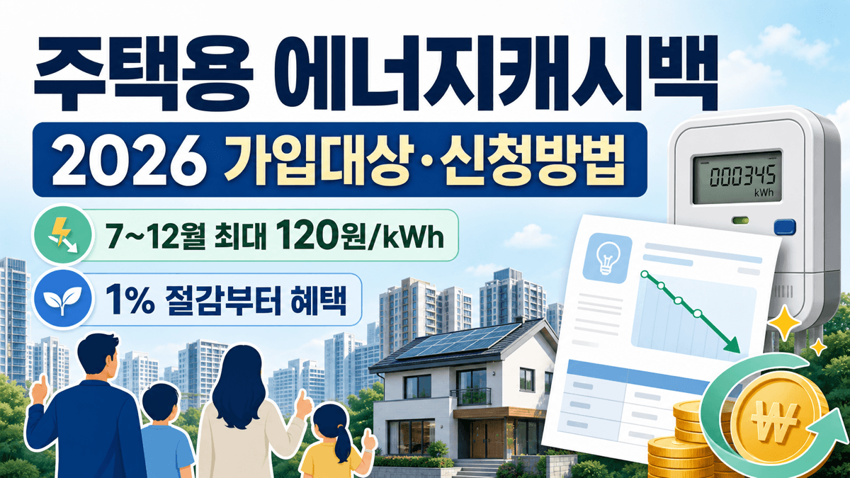 2026년 주택용 에너지캐시백 가입 대상과 신청 방법 및 7월부터 12월까지 최대 120원 안내