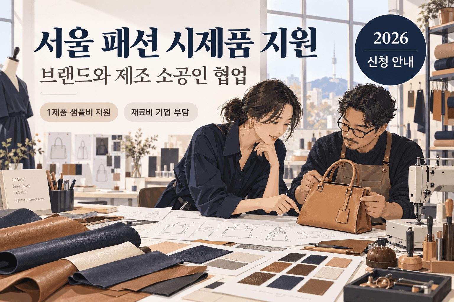 서울 패션 브랜드와 가죽 제조 소공인의 시제품 협업 및 1제품 샘플비 지원과 재료비 기업 부담 안내