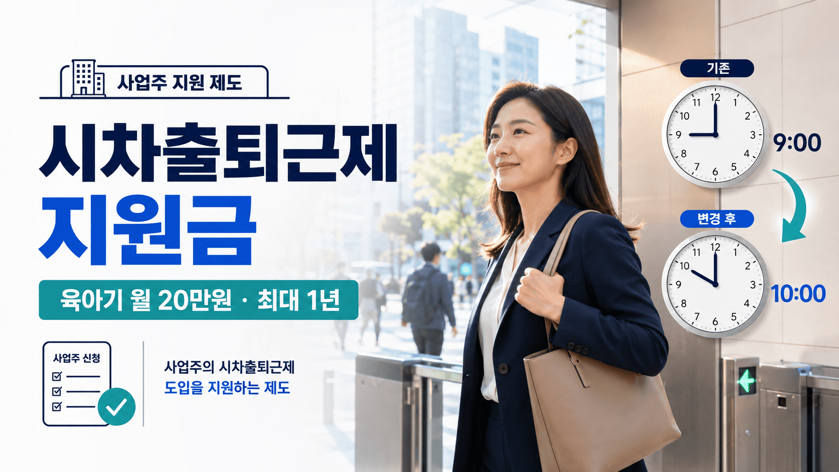 시차출퇴근제 사업주 월 20만 원 장려금 신청 안내