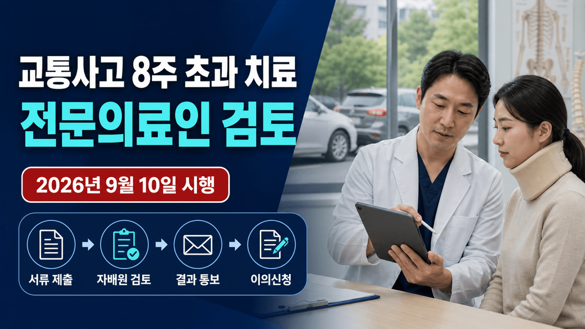 교통사고 경상환자가 8주 초과 치료를 위해 전문의료인과 치료 필요성을 검토하는 모습