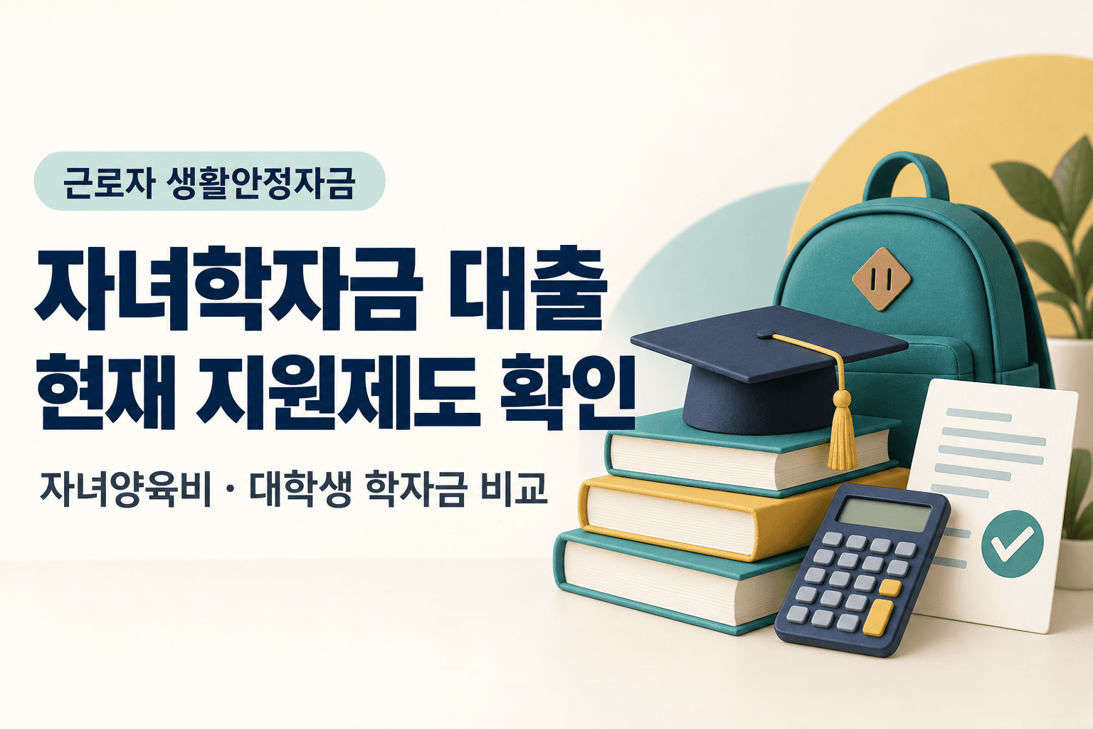 자녀학자금 대출의 현재 지원제도와 자녀양육비·대학생 학자금을 비교하는 책·가방·학사모 썸네일